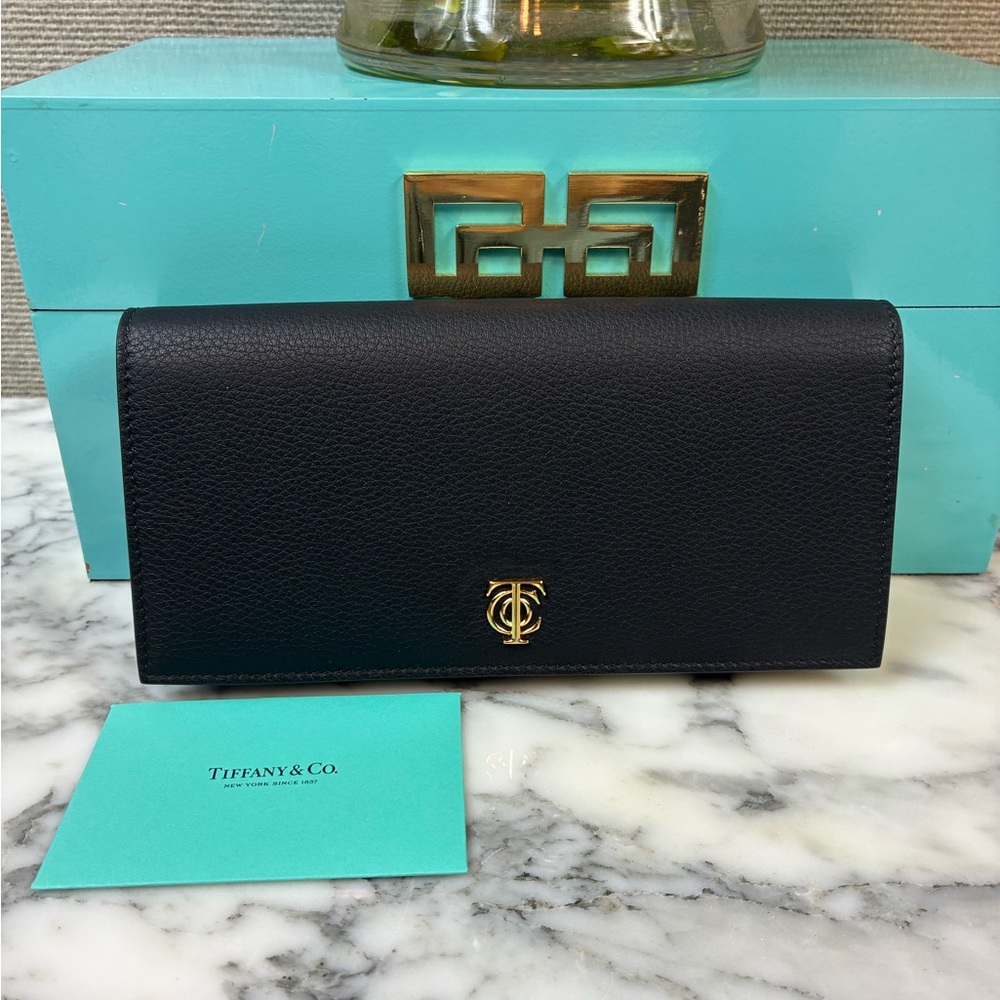 Tiffany & Co. Black Leather Flap Long Wallet w/ Snap Closure - NWT